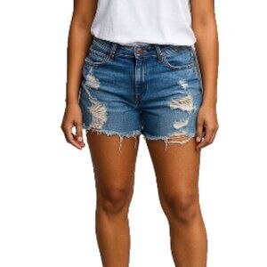 Aeropostale Jean Shorts Size 6 Distressed Stretch Raw Hem Blue Denim